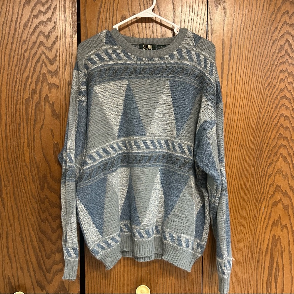 Stefano Man Vintage Blue Geometric Sweater